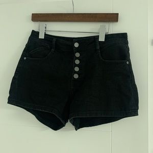High waisted black denim shorts